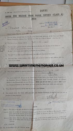 His discharge from the naval service letter